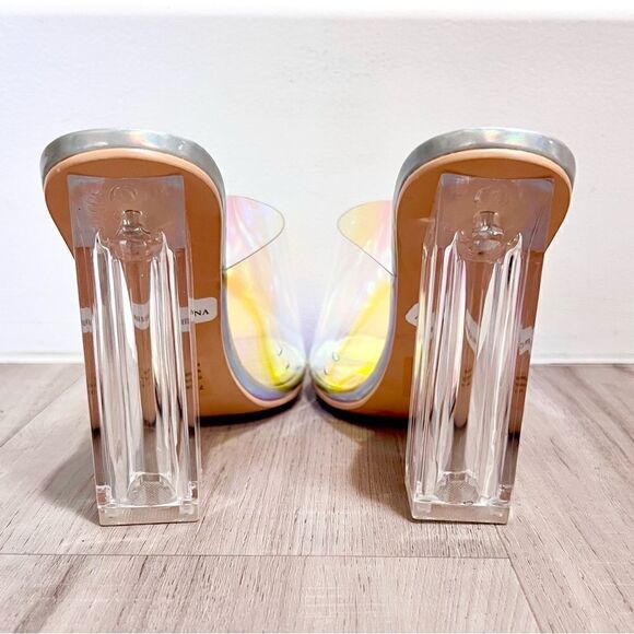 NWT Cape Robbin FUSION TRANSPARENT CLEAR Holographic CHUNKY BLOCK HEELS sz 7 - Picture 4 of 10